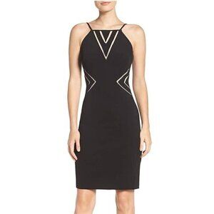 Aidan Mattox Dress 10 NWT Cutaway Crepe Halter Jersey Mesh Sheer Detail Illusion